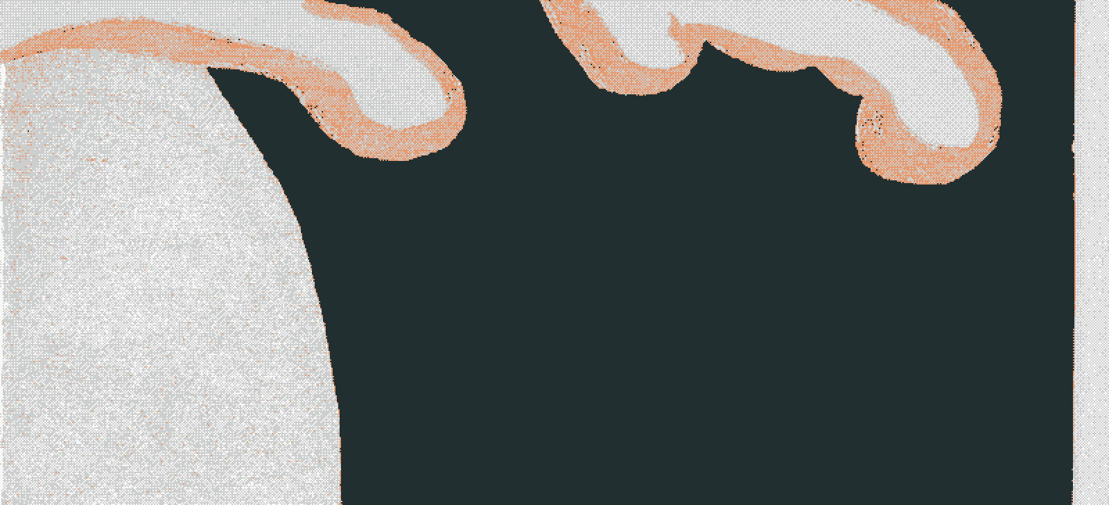 Dithered woodblock design of a cresting wave